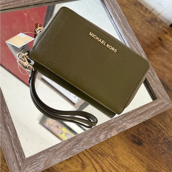 Michael Kors Dark Green Wristlet with Gold Accents - Picture 3 of 3